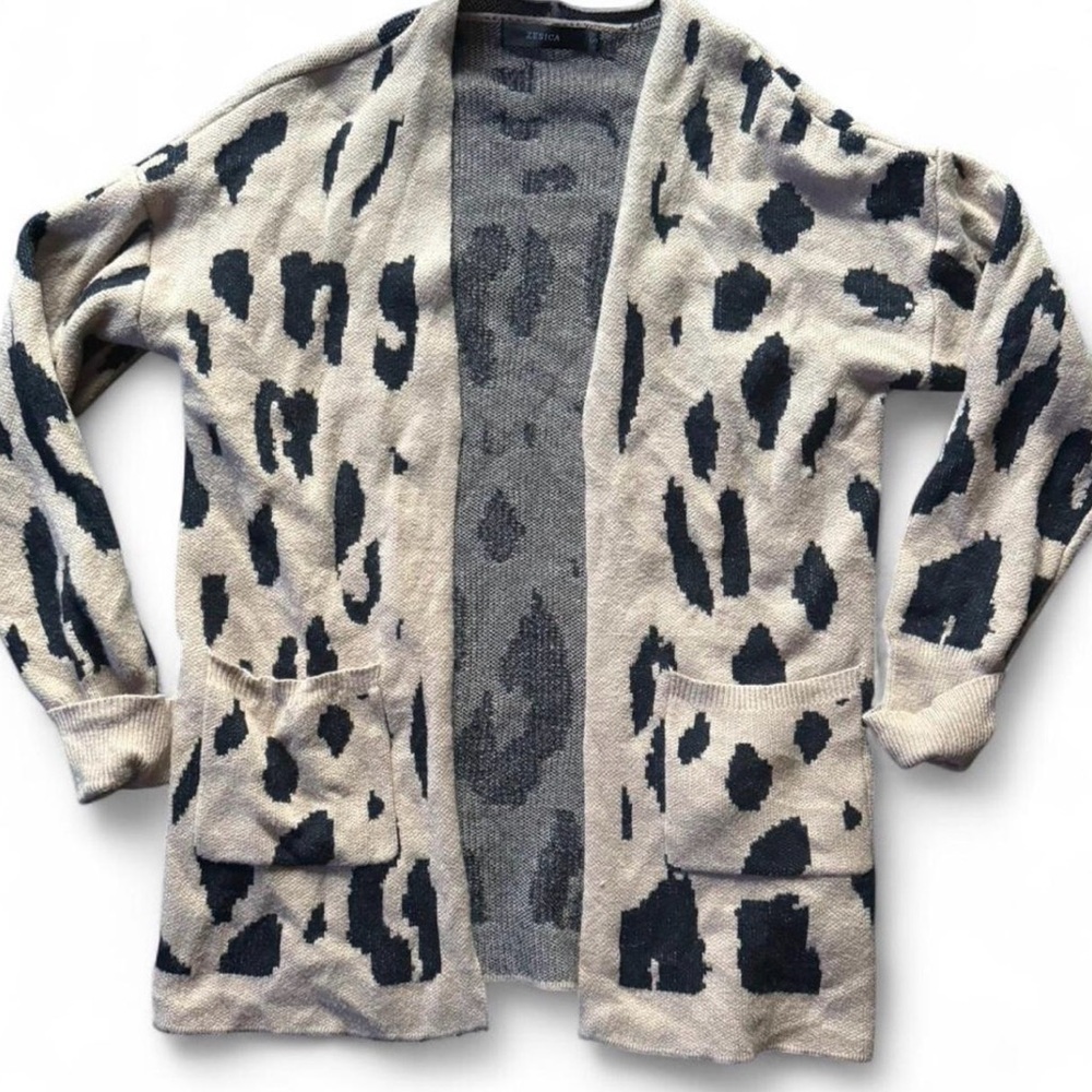 Jessica Women's Cardigan Sweater Knit Leopard Print Size S Open Front